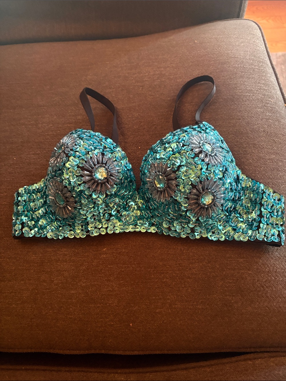 Teal Sequins and Beads Bra by Seduction Large